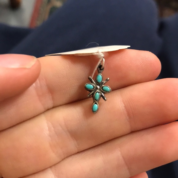 Vintage Jewelry - Tiny STERLING Turquoise Cross Pendant Religious Vintage Jewelry - Tiny STERLING Turquoise Cross Pendant Religious